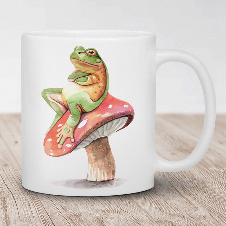 Frog on Mushroom Ceramic Mug Frog Mug Mushroom Mug Animal Etsy