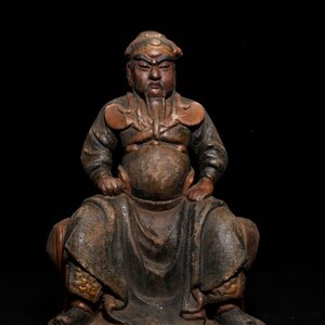 Chinese antique hand-carved exquisite and rare wood carvings and painted Guan Guan Erye Wu Caishen Buddha statue ornaments