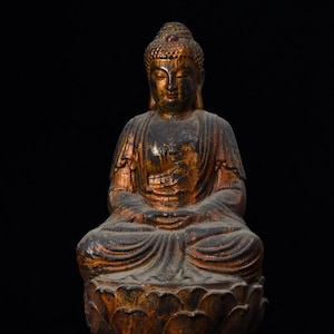 Chinese antique pure hand-carved large exquisite rare wood carving Sakyamuni Buddha statue ornaments