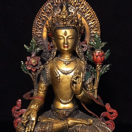 Exquisite and Rare Pure Copper Painted Tara Buddha Statue Ornament from shops China Antique Collection