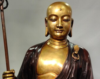 Exquisite and rare gilt bronze Ksitigarbha Buddha statue made by Chinese antiques