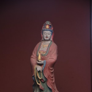 Chinese antique pure hand-carved large exquisite rare wood carving Ruyi Guanyin Buddha statue ornaments