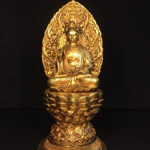 Chinese antique handmade exquisite rare pure copper backlit Guanyin Bodhisattva Buddha statue ornaments
