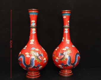 銅製の龍の模様が象嵌された磁器の花瓶の装飾品、デスクトップの