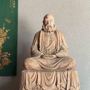 Chinese antique pure hand-carved large exquisite rare wood carving Bodhidharma Patriarch Buddha statue ornaments