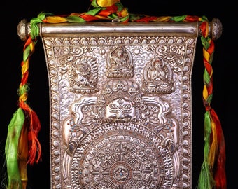 Exquisite and rare silver-plated and gem-inlaid thangka hanging screen ornaments made by Chinese antiques