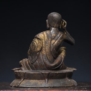 Chinese Antique Collection Exquisite and Rare Pure Copper Exquisite Milarepa Buddha Statue Ornaments image 7