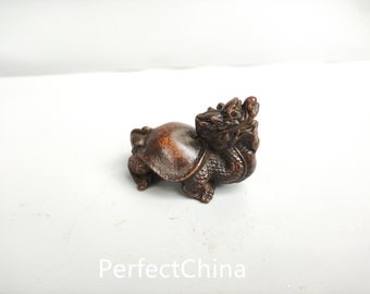 中国では、古い手彫りの青銅製龍亀像、印章飾り、独特の職人技、珍しい