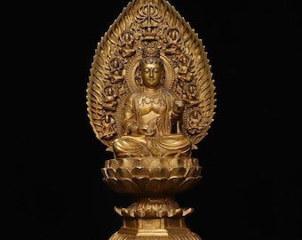 絶妙な手作りのアンティーク中国ブロンズバックライト観音菩薩仏像装飾