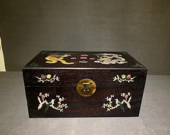 中国アンティーク純手彫り大ローズウッド龍鳳文箱、宝箱飾り