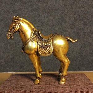 Chinese antique handmade exquisite rare pure copper gilded Tang horse statue ornaments