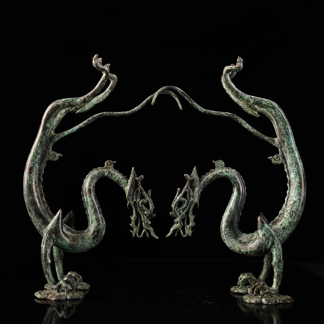 Dragón Inscription A Pair of Exquisite and Rare Bronze Inscriptions Inverted Dragon ...