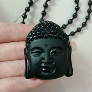 Custom made pure natural Obsidian Buddha statue necklace, 100% natural, pure manual
