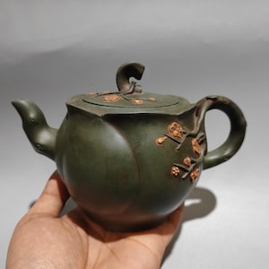 Chinese antique handmade clay painted exquisite bowl, plum pot, purple clay pot, tea set decoration