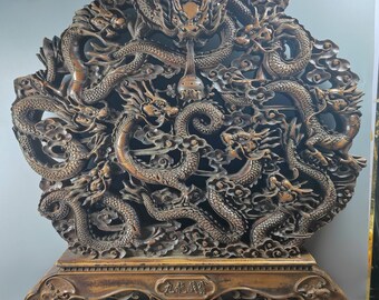 Beautiful and rare Kowloon screen ornament hand carved from Chinese boxwood