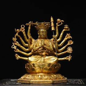 Chinese antique pure hand-made exquisite rare pure copper Guanyin Bodhisattva Buddha statue ornaments