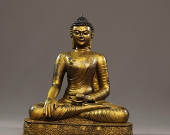 希少で精巧な手作りのアンティーク中国純銅彩色阿弥陀仏像装飾品