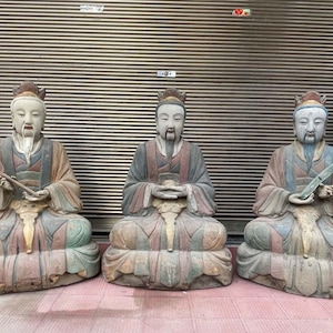 Chinese antique pure hand-carved large exquisite rare wood carving Sanqing Patriarch Buddha statue ornaments