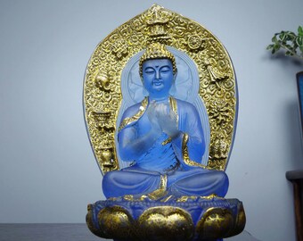 Chinese antique handmade exquisite and rare gilt backlit Gautama Buddha statue ornaments