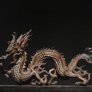 Chinese antique pure handmade exquisite rare pure copper zodiac dragon fortune dragon statue ornaments