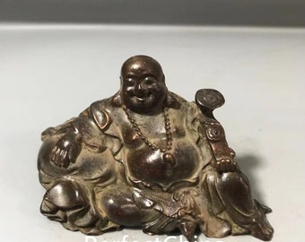 Chinese antique handmade exquisite and rare pure copper Maitreya Buddha statue ornaments