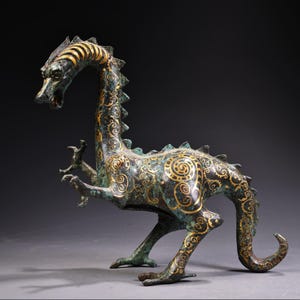Chinese antique pure handmade exquisite rare bronze dragon beast statue ornaments
