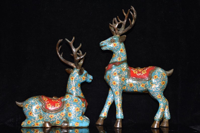 Chinese antique pure copper cloisonne handmade huge pair of deer Chinese antique pure copper cloisonne handmade huge pair of deer