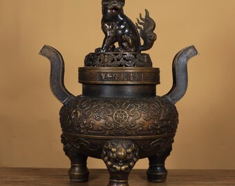ブロンズ獅子香炉、中国骨董品装飾 - Etsy 日本