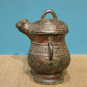 Chinese antique pure handcrafted exquisite rare bronze inscribed vessel statue ornaments