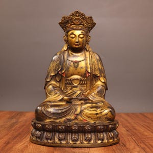 Chinese antique pure hand-made exquisite rare pure copper Guanyin Bodhisattva Buddha statue ornaments