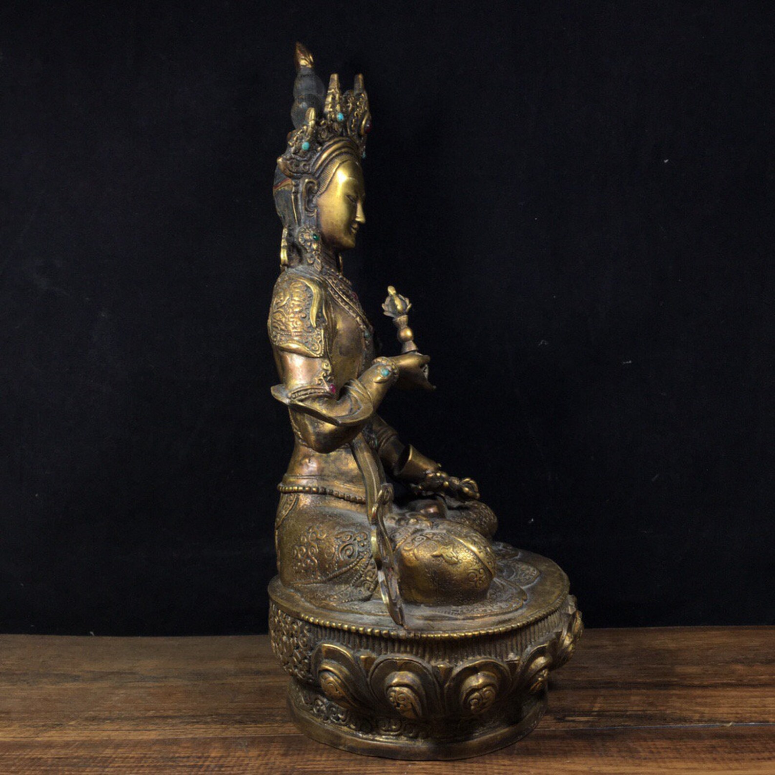 Chinese antique Buddha statue pure copper handmade inlaid Etsy