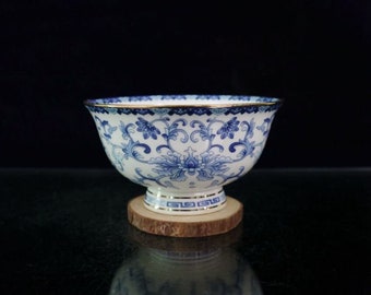 Exquisite and Rare Blue and White Lotus Pattern Bowl Ornament with Chinese Antique Hand Painting