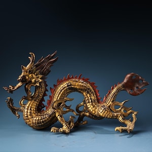 Chinese antique pure hand-made large exquisite pure copper high relief engraved dragon statue ornaments