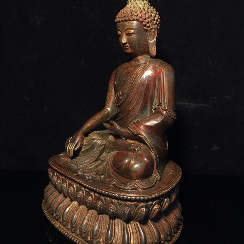 China Antique Collection Handmade Exquisite Rare shops Seiko Pure Copper Sakyamuni Buddha Statue Ornament