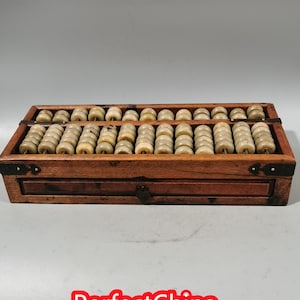 Chinese antique handcrafted large rectangular wooden frame jade bead counting abacus ornaments