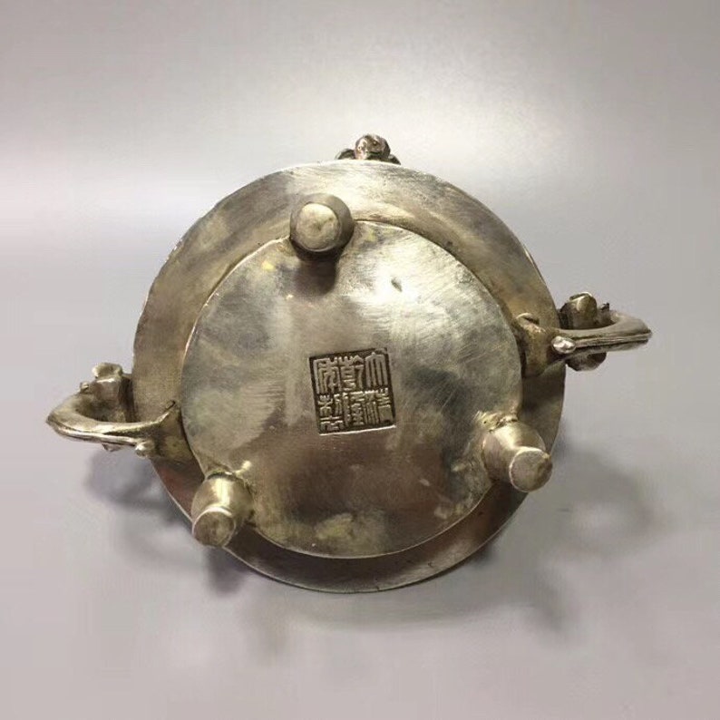 Chinese antique Tibetan silver hand carved ancient incense burner