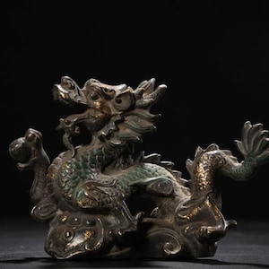 Chinese antique handcrafted exquisite rare pure copper dragon Ruyi statue ornaments