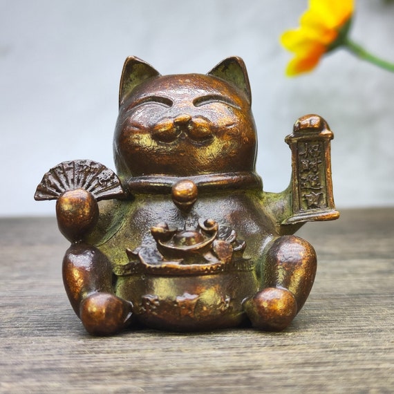 Exquisite and Rare Pure Copper Lucky Cat Statue Made by Chinese