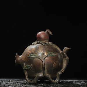 Chinese antique handmade exquisite rare pure copper pomegranate incense burner ornaments