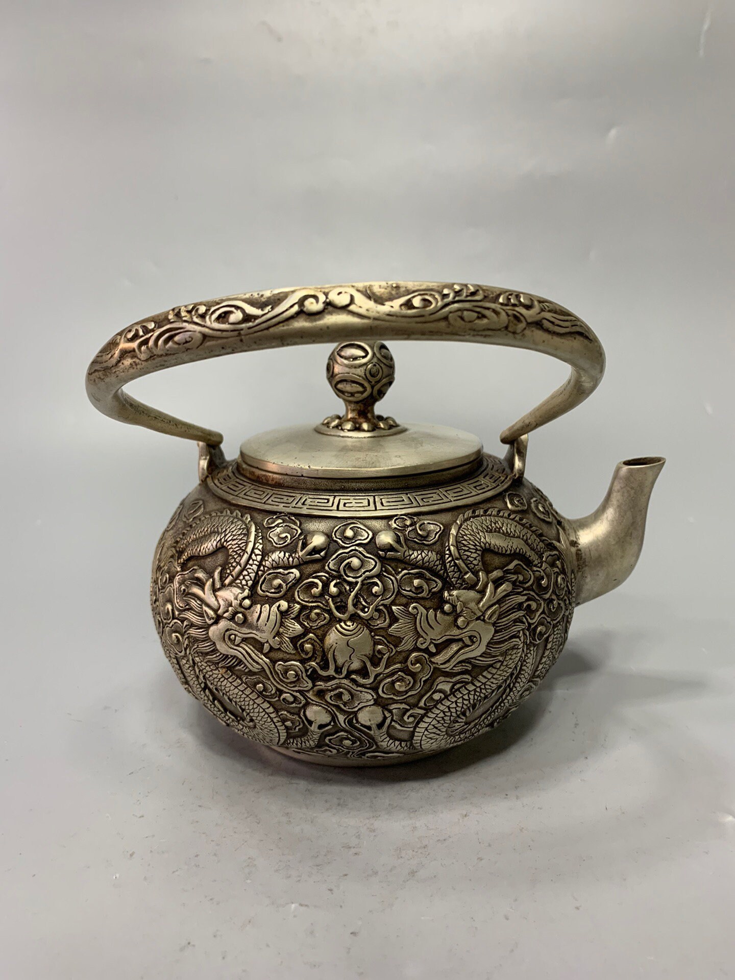 Chinese antique teapot Tibetan silver handcarved double Etsy