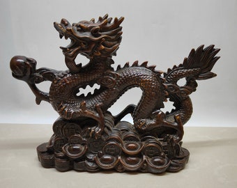 Chinese antique collection exquisite rare pure copper fortune ingot dragon statue ornaments