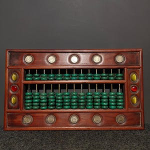 Chinese antique pure hand-carved exquisite rare rosewood solid wood inlaid with shells, silver coins, turquoise abacus ornaments