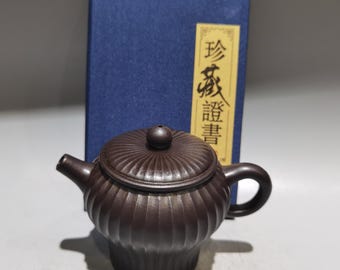 Chinese antique pure hand-painted clay exquisite rare vein pattern palace lantern teapot purple clay teapot tea set ornaments