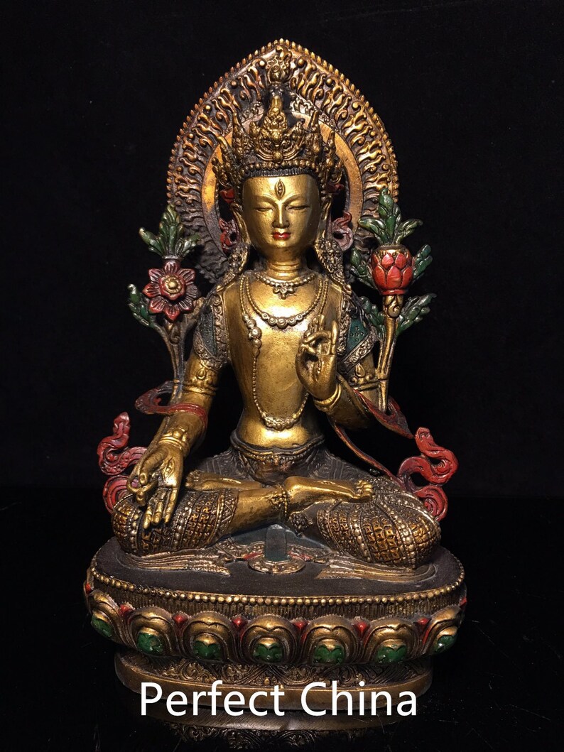 Exquisite and Rare Pure Copper Painted Tara Buddha Statue Ornament from shops China Antique Collection