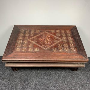 Chinese antique pure hand-carved exquisite rare sandalwood Hundred Fortunes tea table ornaments