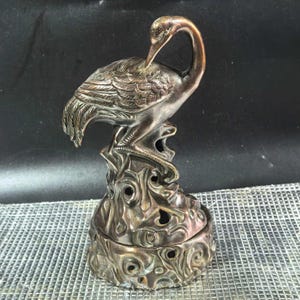 Chinese antique handcrafted exquisite rare pure copper crane incense burner ornaments