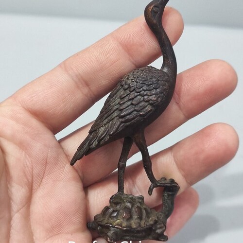 その他 Crane and Tortoise Carved Paperweight Handmade Fine Rare Bronze Crane Statue Ornaments With Chinese