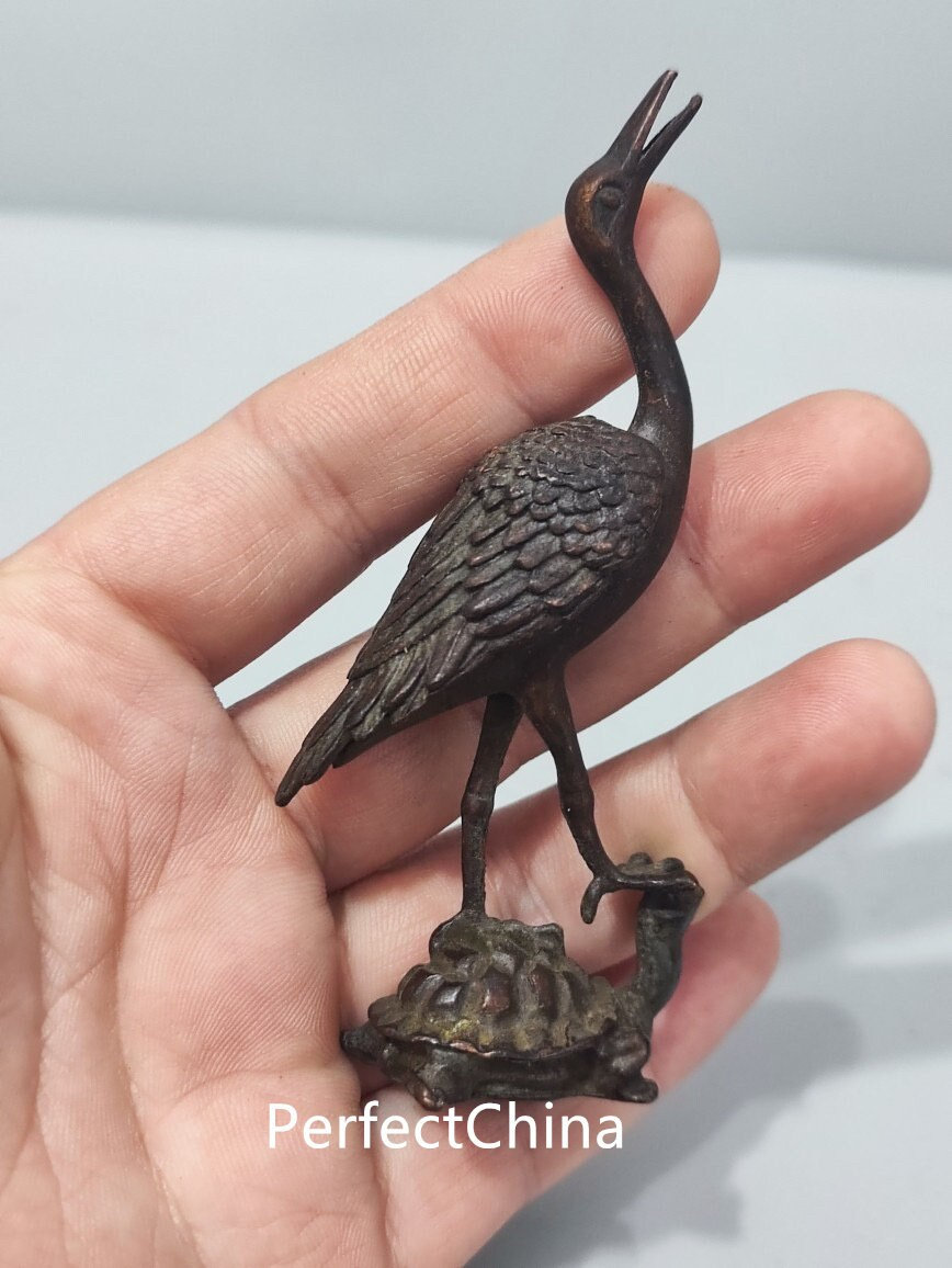 Handmade Fine Rare Bronze Crane Statue Ornaments With Chinese