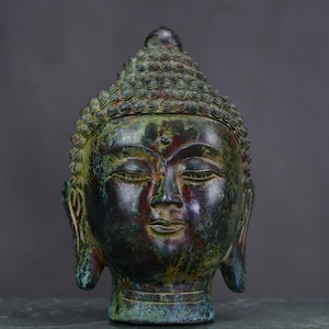 Chinese antique pure hand-made exquisite bronze Buddha head Buddha statue ornaments