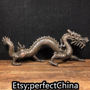 Chinese antique handmade large pure copper dragon zodiac dragon lucky dragon statue ornament